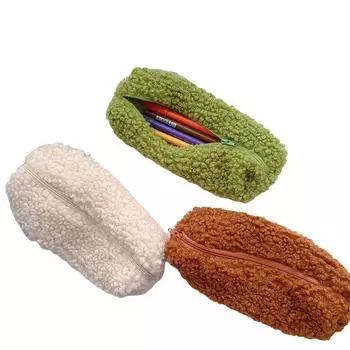 Шерстяной пенал из овечьей шерсти, чехол для ручек, плюшевые сумки на молнии Kawaii, косметический органайзер для макияжа, школьная офисная канцелярская сумка-карандаш YSX белый