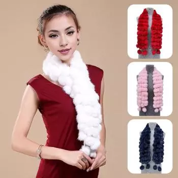 Шерстяной шарф с помпоном, женский утолщенный зимний шарф, имитация меха кролика, удобный вязаный зимний шарф, шейный платок белый