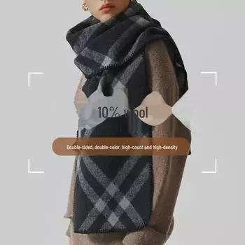 «Шерстяной шарф в стиле Чон Джи Хён»: Высококачественная толстая клетчатая зимняя шаль для мужчин и женщин. синий/белый