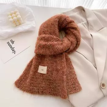 Шерстяной шарф Зимний Теплый Утолщенный Однотонный Накидки Утеплитель Кашемировые Шарфы Модный Вязаный Платок Мягкий Шейный Мужской Женский Защита от Холода Нагрудник 160x21cm