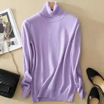 Шерстяной свитер из чистого кашемира, женская вязаная водолазка, кашемировый пуловер, эластичный пуловер с высоким воротом, вязаные свитера L бежевый