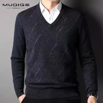 Шерстяной свитер, мужской свитер с v-образным вырезом, осенне-зимний утолщенный мужской теплый свитер из чистой шерсти с v-образным вырезом