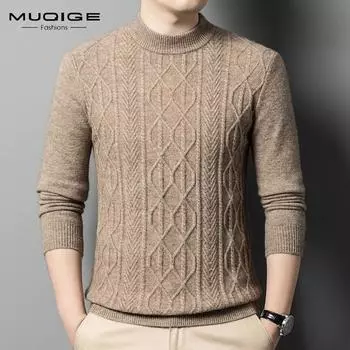 Шерстяной свитер, мужской, тонкий, однотонный, с полувысоким воротником, мужская шерстяная рубашка на весну, осень и зиму, мужская нижняя рубашка M бежевый