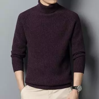 Шерстяной свитер, мужской утолщенный пуловер с высоким воротником, 100, чистая шерсть, для среднего и пожилого возраста с двойным лацканом, осенне-зимний изоляционный базовый свитер 3XL