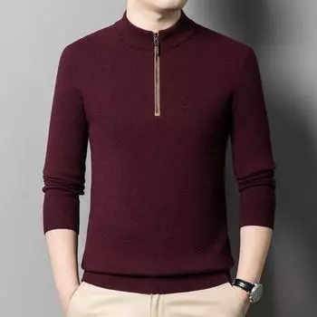 Шерстяной свитер, мужской утолщенный свитер с воротником на молнии средней высоты средней высоты, мужская 100-градусная папина рубашка из чистой шерсти M