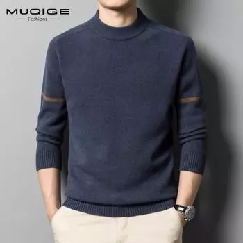 Шерстяной свитер, мужской зимний новый шерстяной вязаный низ с круглым вырезом, мужской теплый джемпер 105