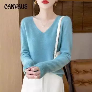 Шерстяной свитер с V-образным вырезом, мягкие трикотажные топы, верхняя одежда, нижние рубашки для женщин M белый