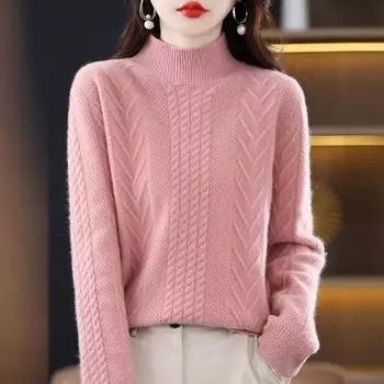 Шерстяной свитер, толстый вязаный свитер, теплый топ, женский осенне-зимний пуловер с базовым слоем S красный