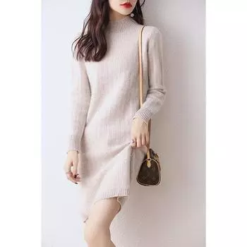 Шерстяной свитер, вязаное платье для женщин осенью и зимой, новый толстый свитер средней длины длиной выше колена для женщин S