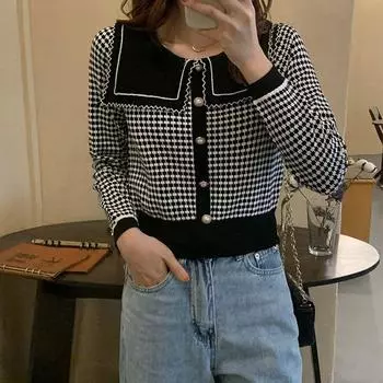 Шерстяной трикотажный пуловер для женщин, новинка 2022 года, осенняя маленькая мужская одежда с коротким кукольным вырезом, ранняя осень, шикарный пуловер, свитер, женский топ