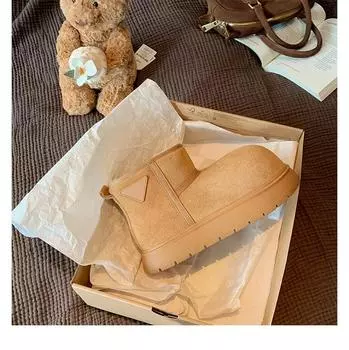 Шерстяной вариант ~ Кожаные круглые бархатные теплые хлопковые ботинки, пушистые зимние сапоги, женские осенние и зимние хлопковые сапоги 35