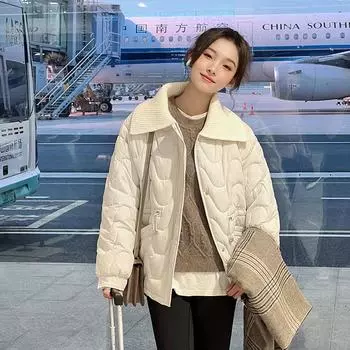 Шерстяной воротник вниз хлопчатобумажная одежда, молодая женская новая зимняя одежда знаменитостей Интернета из хлопка, свободные и теплые куртки M чёрный