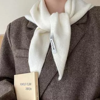 Шерстяной вязаный треугольный шарф в британском корейском стиле, женский платок, вязаный шарф, многофункциональный теплый вязаный шарф белый