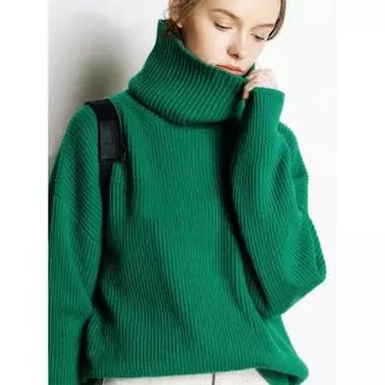 Шерстяной женский свитер, осенне-зимние теплые водолазки, повседневные свободные женские свитера большого размера, вязаный пуловер, топ, Femme S белый