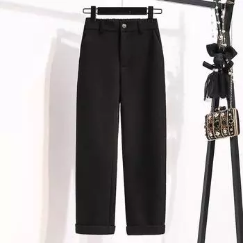 Шерстяные брюки-карандаш гаремы в елочку с высокой талией в корейском стиле, женские повседневные брюки для офиса, толстые костюмные брюки для женщин XXXXL чёрный
