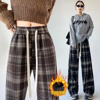 Шерстяные брюки Ollie Plaid Wide Leg женские зимние брюки Plus Cashmere Vintage High Talys Straight S