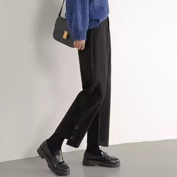 Шерстяные брюки широкого кроя, женские брюки на весну и осень, полуэластичная талия, прямые брюки для костюма, верхние брюки 2XL чёрный