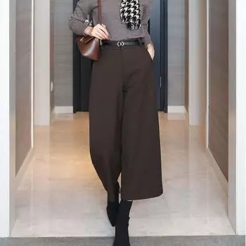 Шерстяные брюки женские осенне-зимние широкие брюки с высокой талией прямые XXL чёрный