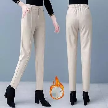 Шерстяные брюки женские шаровары узкие брюки 2024 осень зима высокая талия утолщенный бархат костюм брюки офисные женские брюки XXXXL чёрный