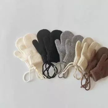 Шерстяные детские зимние перчатки, варежки-хомутики конфетного цвета для детей, девочек и мальчиков, аксессуары, вязаные детские варежки, перчатки для младенцев one size бежевый