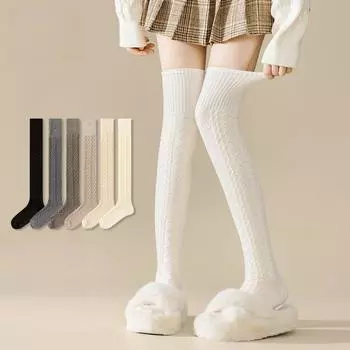 Шерстяные гольфы для осени и зимы, утолщенные, теплые, длинные, японские, скрученные из жареного теста, универсальные, без катышков, высокие, длинные чулки One size fits all хаки