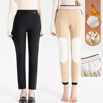 Шерстяные хлопковые брюки женские большие бархатные утолщенные зимние наколенники защита талии верхняя одежда леггинсы теплые брюки XXXXL чёрный