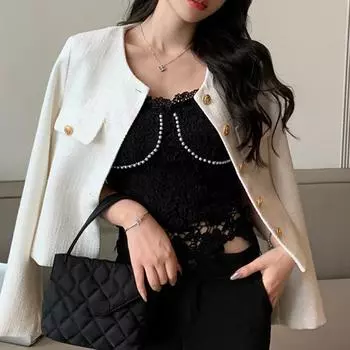 Шерстяные куртки для женщин, осенне-зимняя новая модная куртка на пуговицах с длинными рукавами, винтажные повседневные черные пальто с круглым вырезом S белый