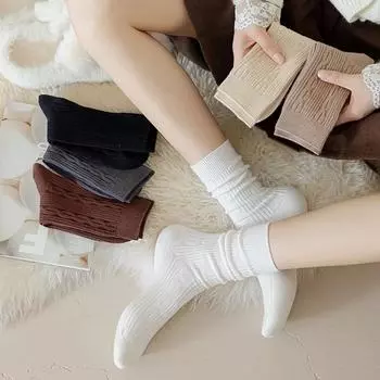 Шерстяные носки, женские осенне-зимние кашемировые толстые теплые напольные длинные носки для сна, японские модные однотонные терможенские носки