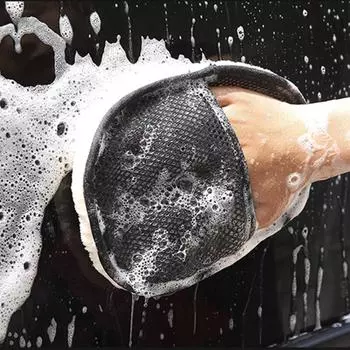 Шерстяные перчатки для мытья автомобиля, утолщенная флисовая подкладка, щетка для чистки, моющая машина для мотоцикла, средства по уходу, косметические принадлежности для мойки автомобиля 1pcs чёрный