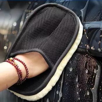 Шерстяные перчатки для мытья автомобиля, вощение автомобиля, паровая косметика, принадлежности для мытья автомобиля, утолщенные перчатки для мытья автомобиля Bear Paw, не так-то просто повредить краску 22*14cm чёрный