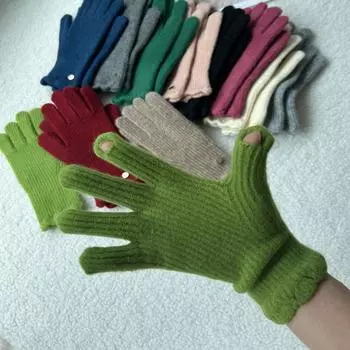 Шерстяные перчатки с сенсорным экраном, однотонные теплые перчатки, модные женские вязаные крючком перчатки, зимние