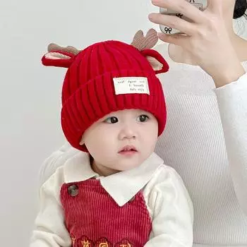Шерстяные шапки для младенцев и малышей, милые, для мальчиков и девочек, осенние и зимние, вязаные, защитные наушники, чтобы сохранить тепло, большие, красные, ветрозащитные