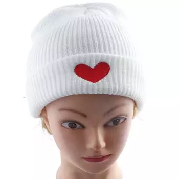 Шерстяные шапки Love Skullies Beanies Однотонные сердечки Вязаная шапка теплая женская чёрный