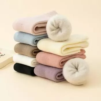 Шерстяные теплые детские носки для мальчиков и девочек, спортивные, простые, однотонные, телячьи носки для детей, осенне-зимние, утолщенные, теплые носки из кашемира L