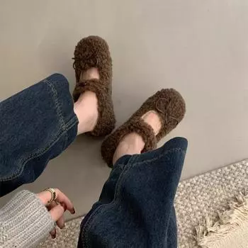 Шерстяные туфли женские зимние новые нежные сказочные ветры теплые хлопковые туфли балетки повседневные туфли Мэри Джейн на плоской подошве 35 темно-коричневого