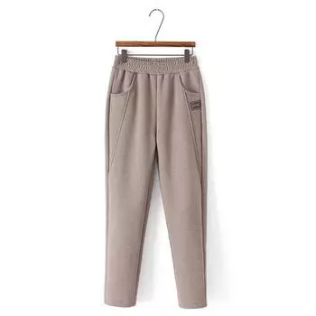 Шерстяные утолщенные брюки для пожилых мам среднего возраста, женские зауженные брюки-харлан, повседневные брюки с высокой талией XL чёрный