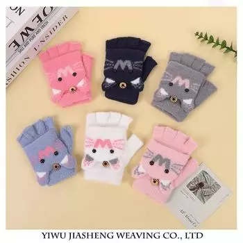 Шерстяные вязаные детские перчатки с полупальцами, милые, с рисунком из мультфильмов, утолщенные, теплые, осенне-зимние, корейская версия, студенческие, зимние, непромокаемые average size