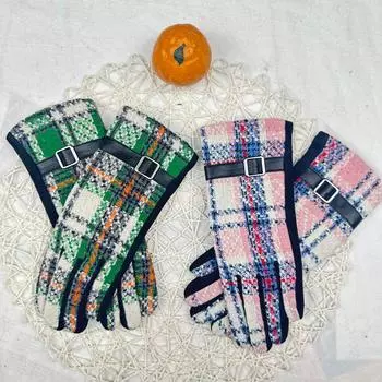 Шерстяные вязаные маленькие ароматные клетчатые перчатки для японских девушек, утолщенные перчатки для сенсорного экрана розовый