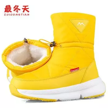 Шерстяные женские зимние сапоги, толстые теплые зимние ботинки, нескользящие водонепроницаемые хлопковые туфли для женщин, сапоги большого размера 36-41, уличная обувь 36 красный