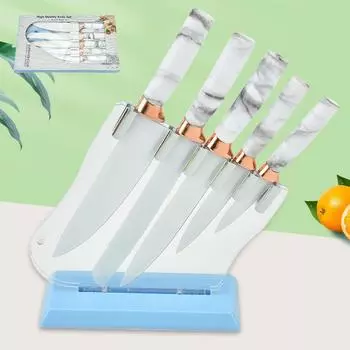 Шесть частей кухонного ножа с мраморным узором для набора ножей из нержавеющей стали с акриловой стойкой для ножей