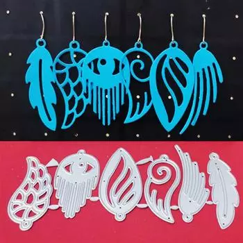 Шесть дизайнов подвесок с перьями, металлический трафарет для резки DIY, альбом для скрапбукинга, фототиснение, бумажная карта, ремесленный декор серебряный