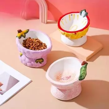 Шесть фруктовых дизайнов мисок для кормления домашних животных Симпатичные клубника, яблоко, виноград, персик Керамические миски для кошачьего корма Кормушка для кошек