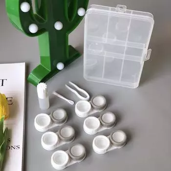 Шесть пар футляров для линз. Прозрачный футляр для хранения линз. Дорожный футляр для переноски с Khaki & White