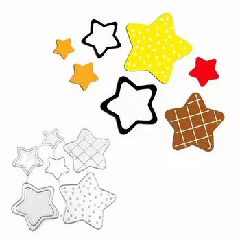 Шесть пятиконечных звезд, скрапбукинг, металлические штампы, трафареты для DIY, декор для альбома, бумажной карты серебряный