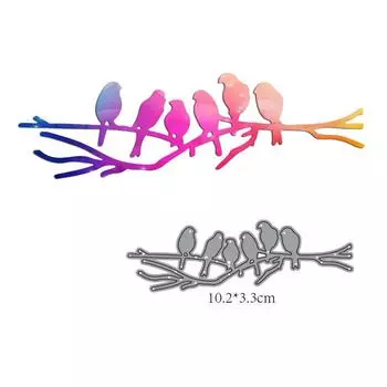 Шесть птиц остановиться на ветке дерева художественный узор металлические трафареты для скрапбукинга трафареты для тиснения изготовление карт ремесленный декор серебряный