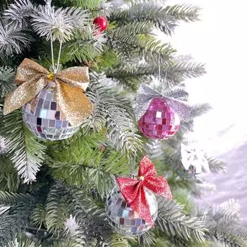 Шесть штук в упаковке, новые, светоотражающие, рождественские, украшения для праздничных вечеринок, зеркальный шар, бант, товары для декора 6pcs