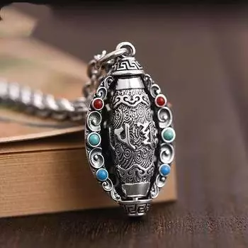 Шесть символов Мантра Ожерелье Бирюзовый Девять Глаз Бусины Подвеска для мужчин и женщин Ретро Вращающийся Кулон 50CM
