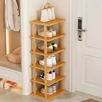 Шесть слоев устойчивой структуры, водонепроницаемая, большая вместимость, бамбук, отличная несущая способность, многоцелевой органайзер для хранения обуви в прихожей, полка-органайзер жёлтый