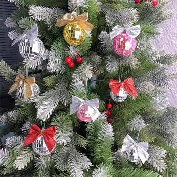 Шесть упаковок подвесок для рождественской елки, рождественские украшения, новый зеркальный шар, праздничные украшения для вечеринок, светоотражающий бант, праздничный 6pcs розовый/серебряный