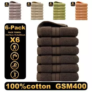Шесть упаковок простых хлопковых полотенец для лица для взрослых, утолщенные, впитывающие, теплые и удобные, для дома, предметы первой необходимости, тканые полотенца 34*74CM